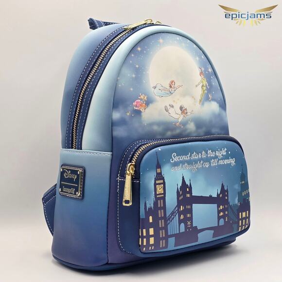 Loungefly Disney Peter Pan Star Glow Blue Mini Backpack Bag New - Picture 2 of 4